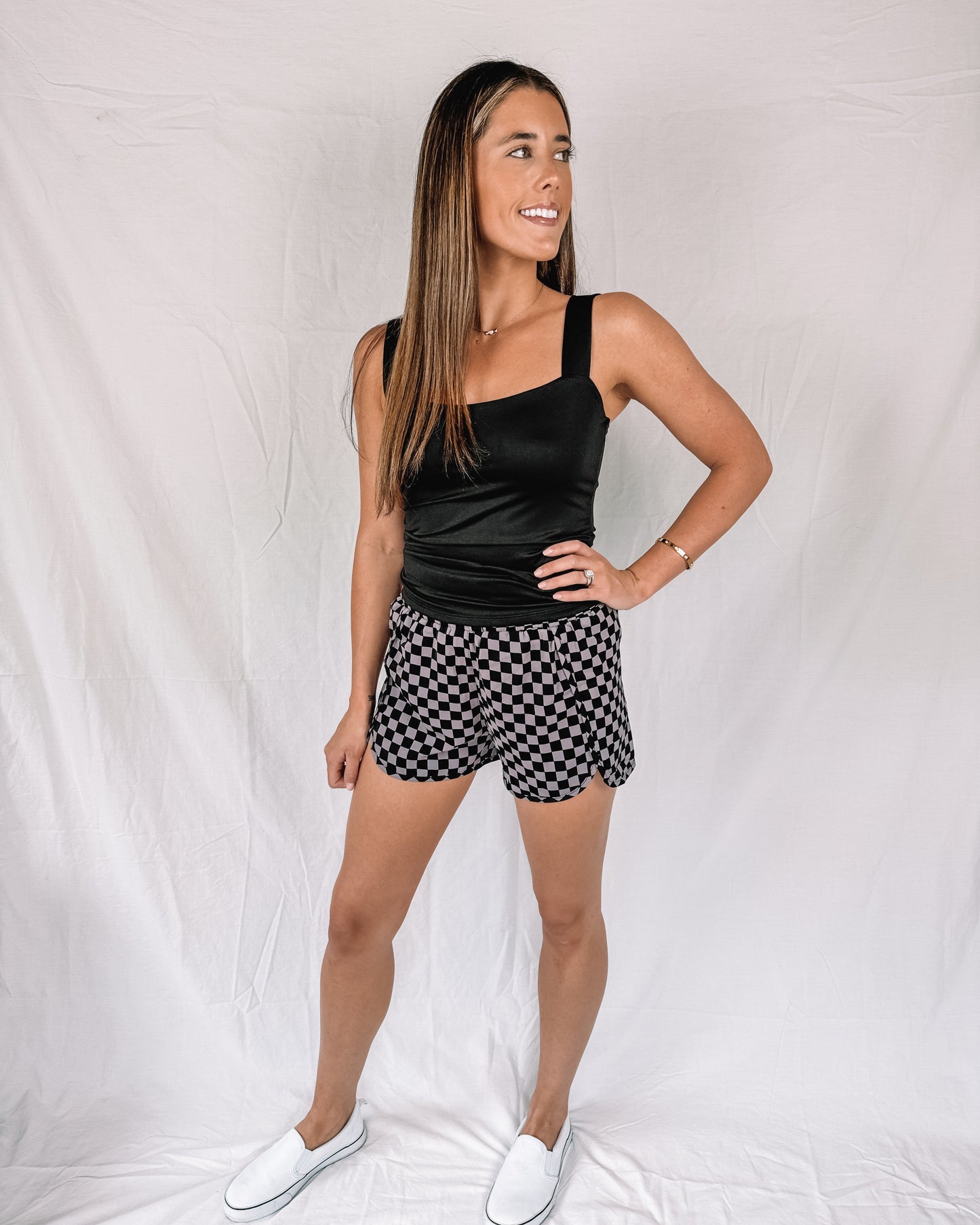 Brown and Black Checkered Athletic Shorts