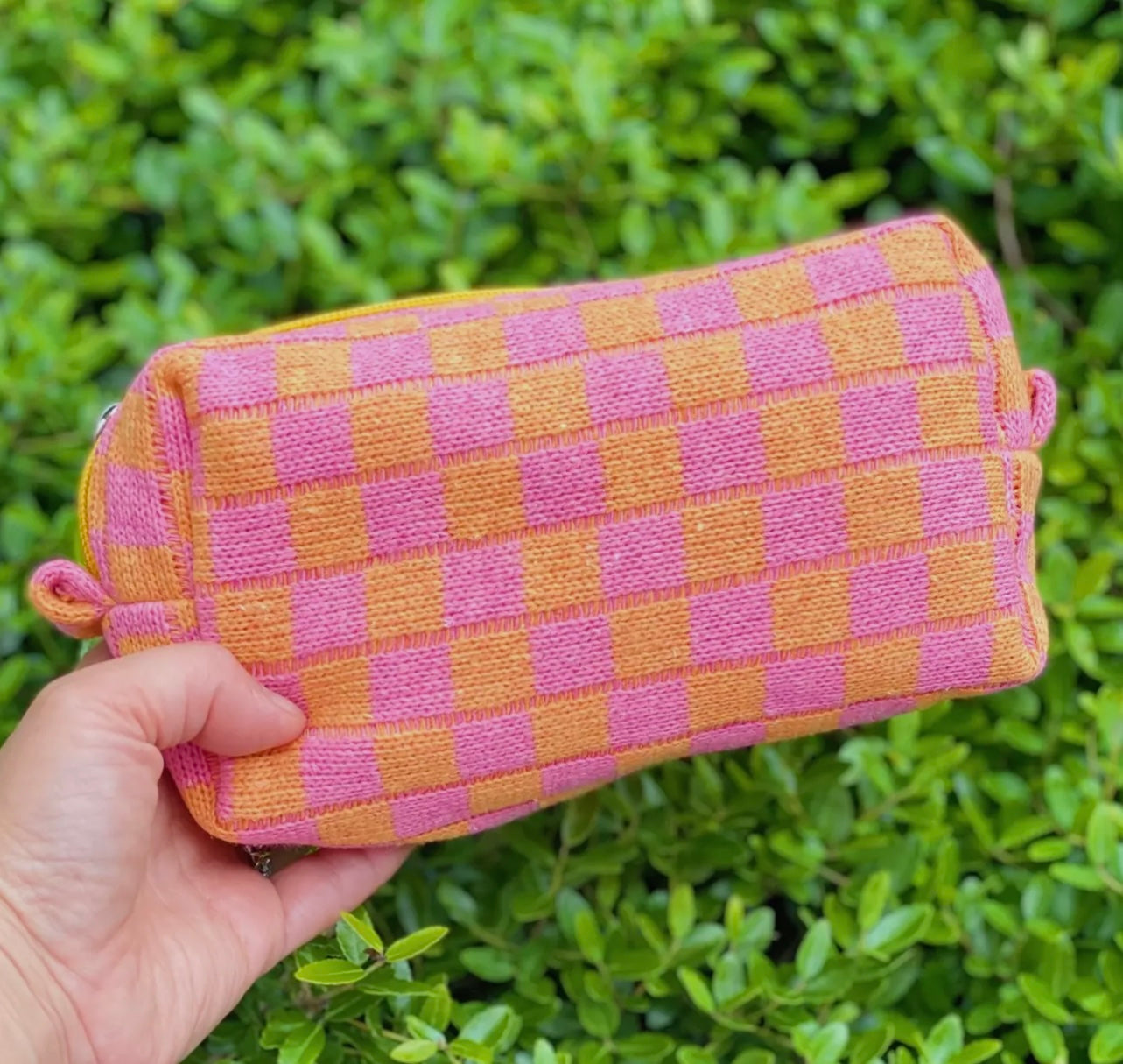 Checkered Print Cosmetic Bag