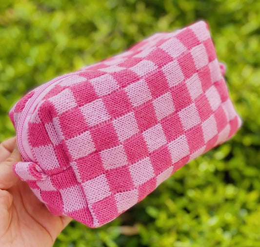 Checkered Print Cosmetic Bag