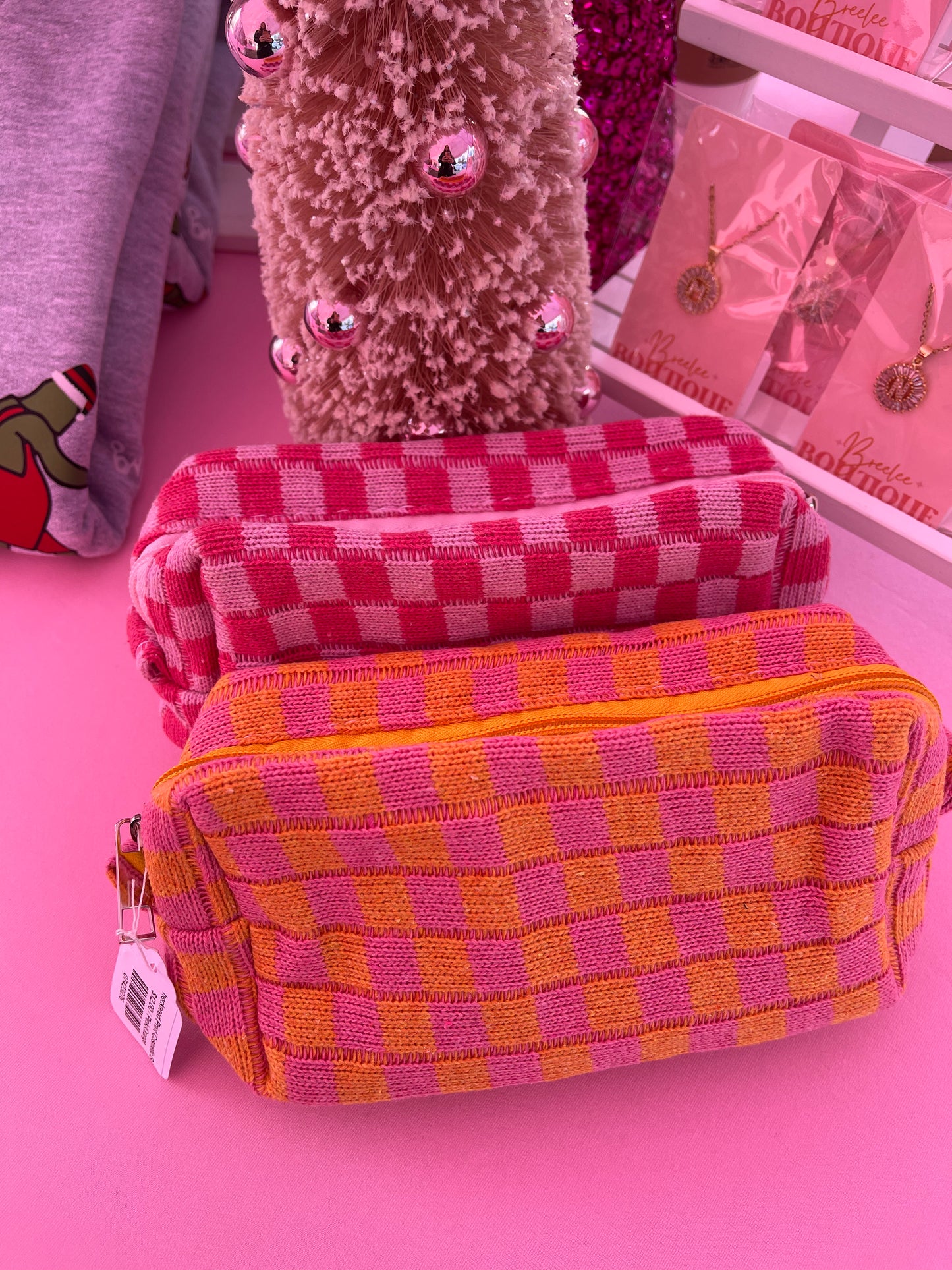 Checkered Print Cosmetic Bag