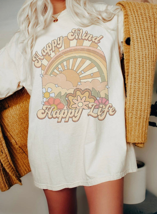 Happy Mind Happy Life Graphic Tee 🌈☀️