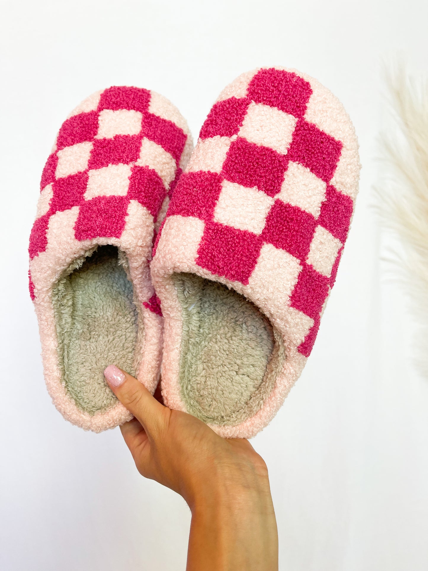 Pink Checkered Slippers